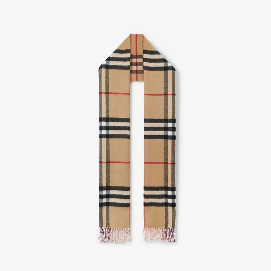 Män|Kvinnor Burberry Personliga presenter | Vändbar Check Cashmere Scarf Frostad rosa