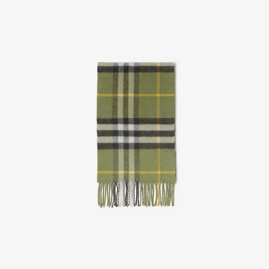 Barn Burberry Badkläder|Scarves | Check Cashmere Scarf Khaki Grön