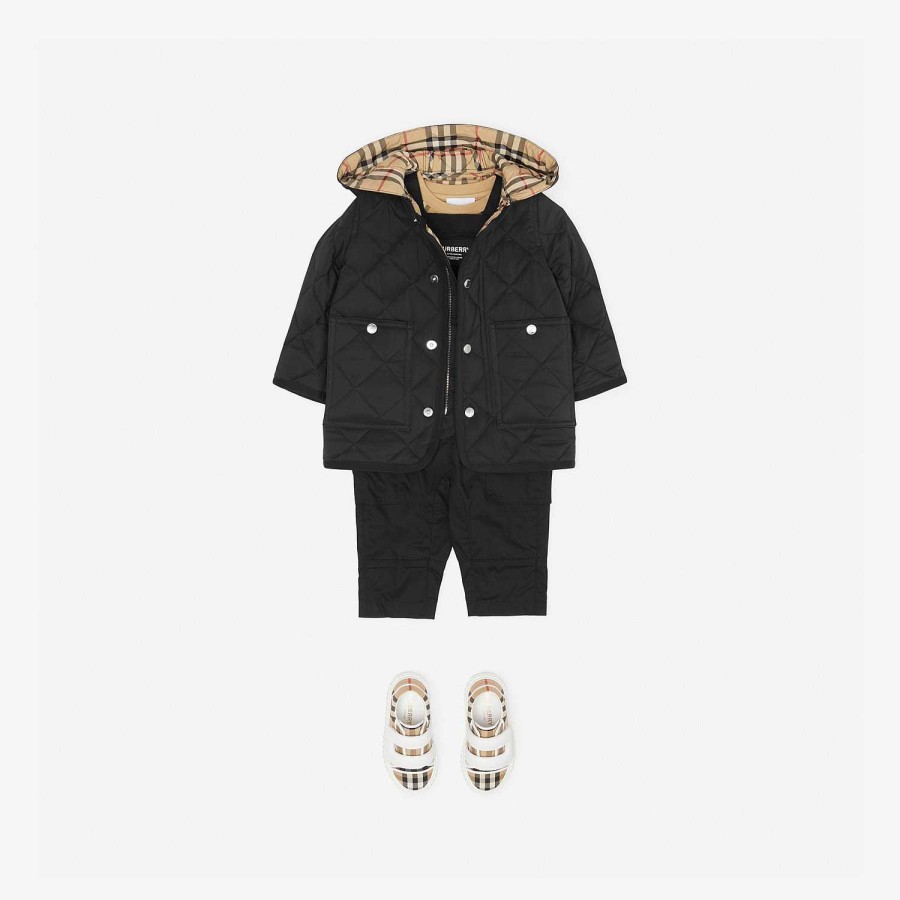 Barn Burberry Babypresenter|Kaffor och jackor | Diamond Quilted Nylon Hooded Coat Svart