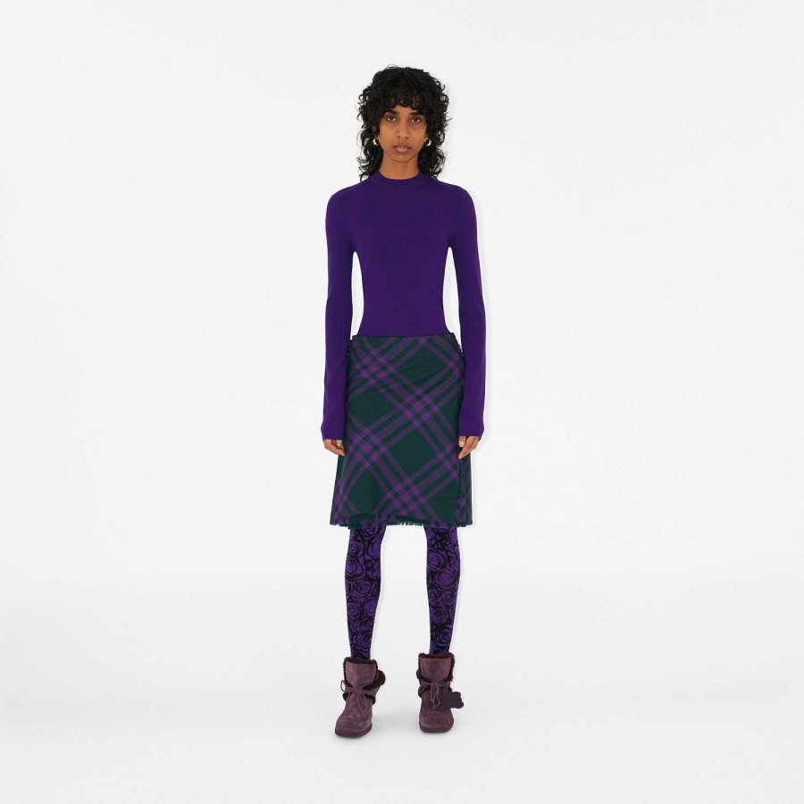 Kvinnor Burberry Strumpor & Tights | Rose Wool Blend Tights Kunglig