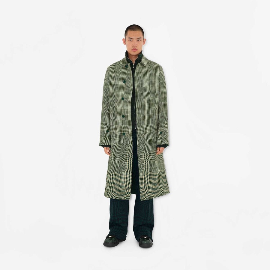 Män Burberry Kappor & jackor|Trenchcoats | Lång skev Houndstooth Silk Blend Car Coat Murgröna