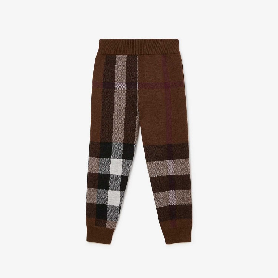 Barn Burberry Badkläder|Byxor och shorts | Kolla joggingbyxor i ull Mörk björkbrun