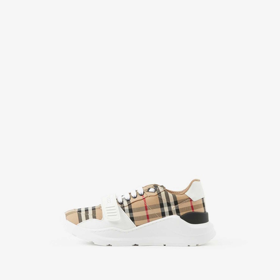 Kvinnor Burberry Sneakers | Check Och Läder Sneakers Arkiv Beige