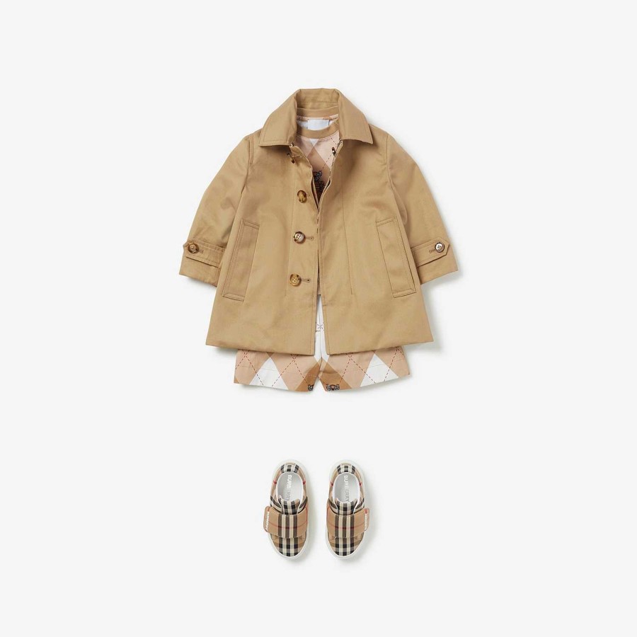 Barn Burberry Babypresenter|Kaffor och jackor | Vändbar Check Gabardine Car Coat Arkiv Beige