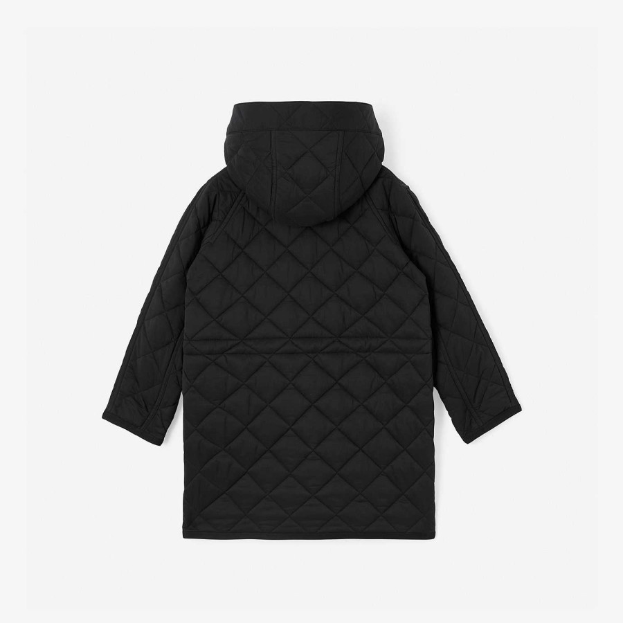 Barn Burberry Badkläder|Kaffor & Jackor | Diamond Quilted Nylon Hooded Coat Svart