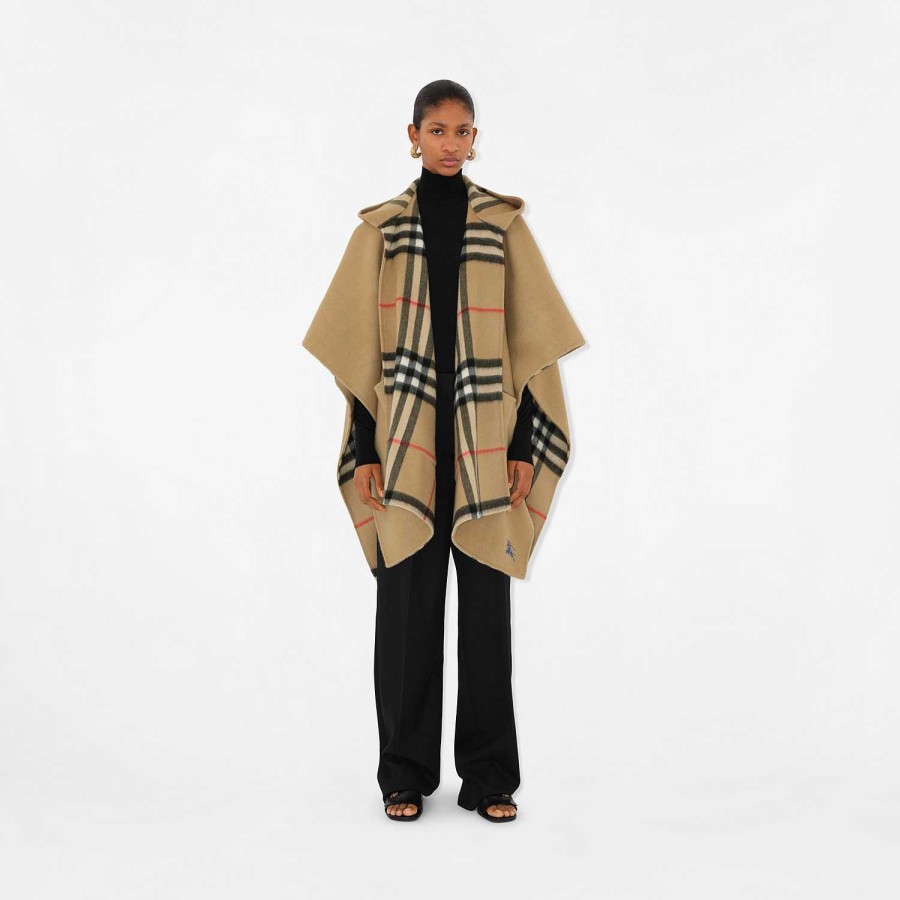 Kvinnor Burberry Capes | Ekd Cashmere Hooded Cape Arkiv Beige