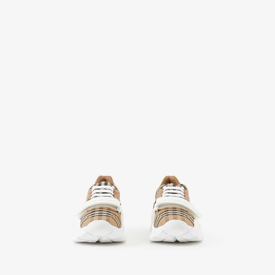 Kvinnor Burberry Sneakers | Check Och Läder Sneakers Arkiv Beige