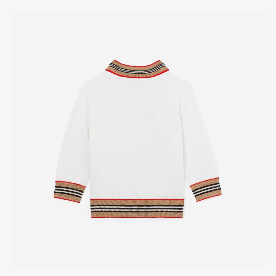 Barn Burberry Stickade plagg & tröjor | Icon Stripe Trim Wool Cardigan Elfenben