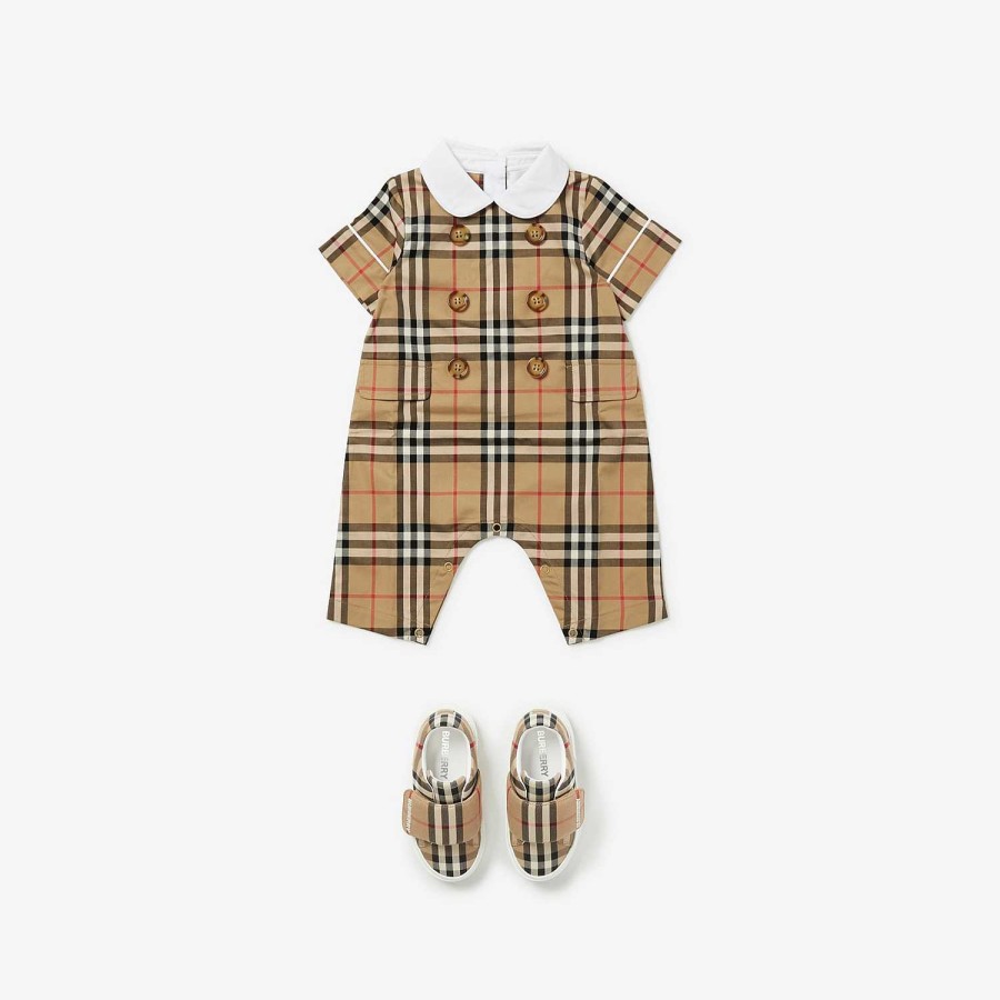 Barn Burberry Växer & presentset|Babypresenter | Playsuit i stretchig bomull Arkiv Beige