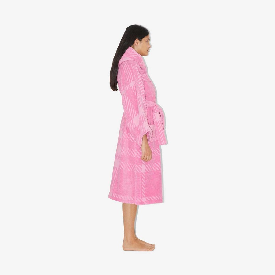 Män|Kvinnor Burberry Badkläder|Capes | Rutig bomullsjacquard huva Bubblegum rosa