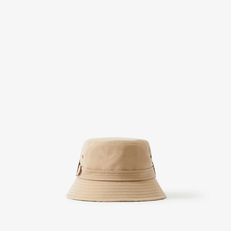 Män|Kvinnor Burberry Mössor & handskar | Bomull Gabardine Bucket Hat med bälte Honey Beige