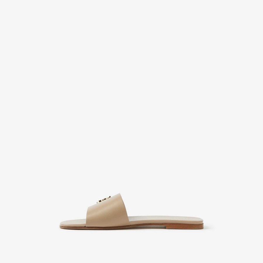 Kvinnor Burberry Sandaler | Monogram Motiv Läder Slides Kastanj beige