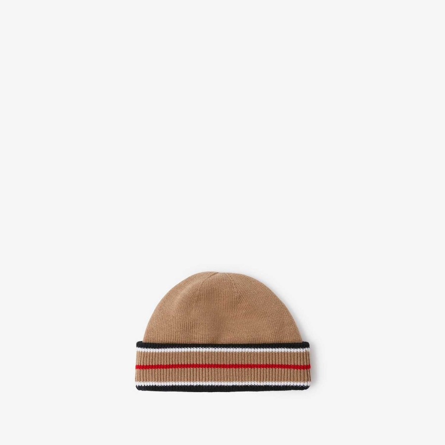 Män Burberry Mössor & handskar | Ikon Stripe Beanie Kamel