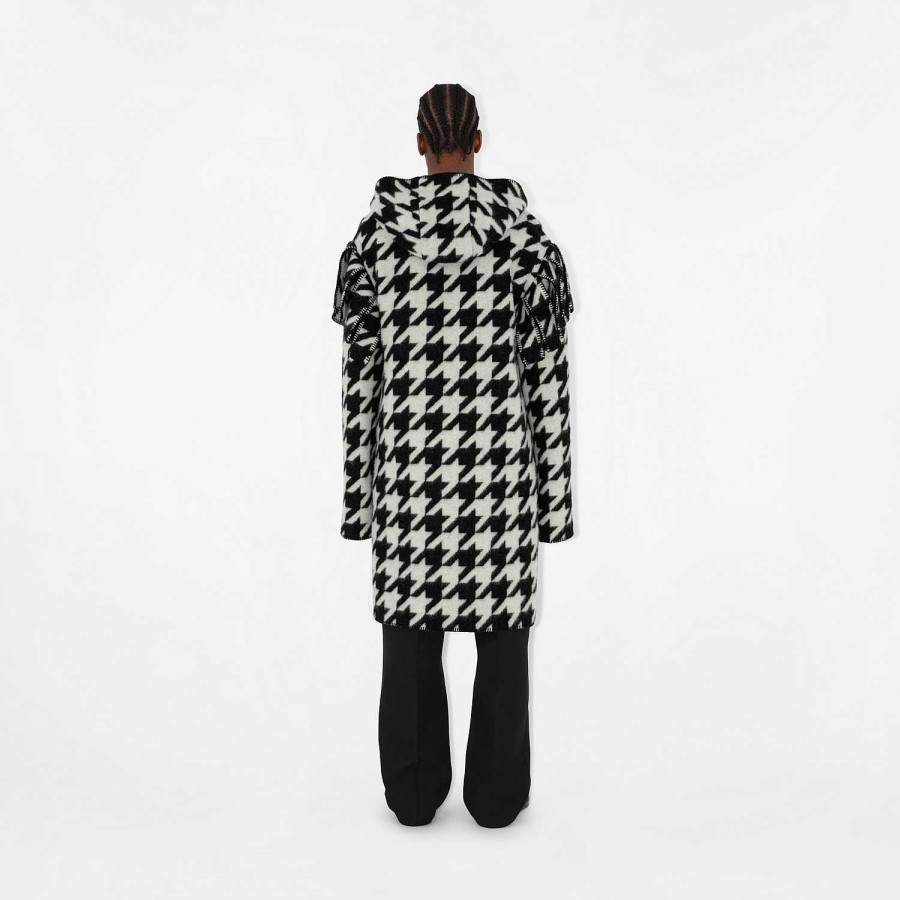 Män Burberry Kappor & Jackor | Houndstooth Wool Filt Cape Svart