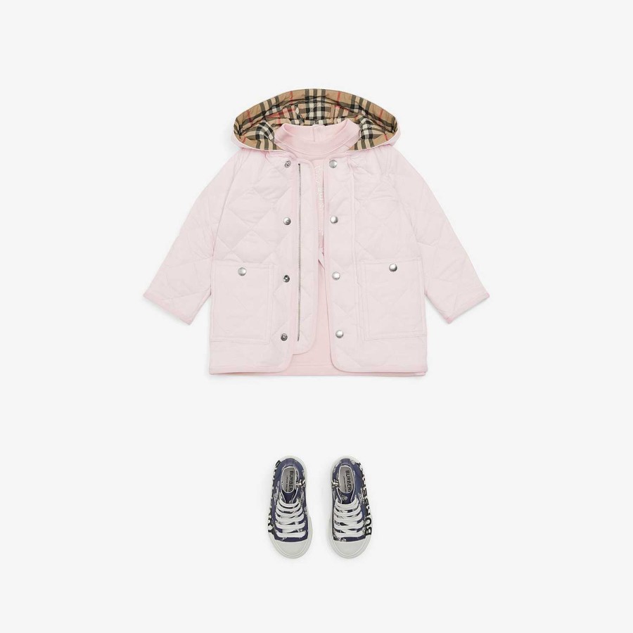 Barn Burberry Babypresenter|Kaffor och jackor | Diamond Quilted Nylon Huvjacka Alabaster rosa