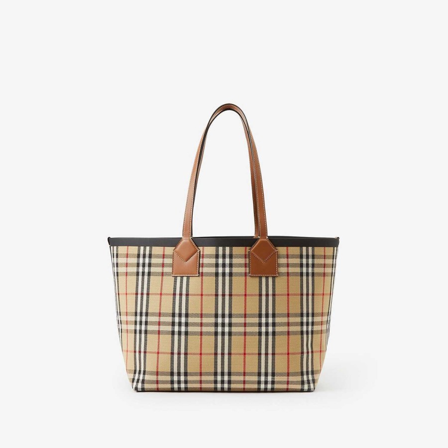 Kvinnor Burberry Personliga presenter|Check|Tote|Axlar | Mellanstor Londonväska Briar Brun/Svart