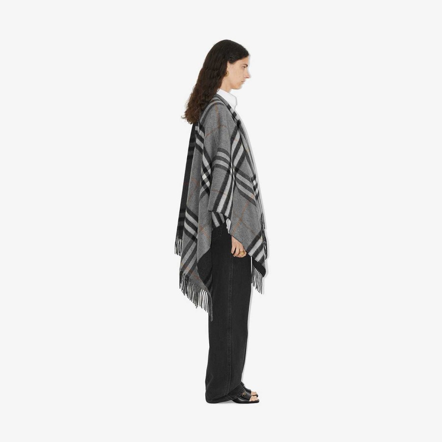 Kvinnor Burberry Kapor|Kaffor och jackor | Kontrastrutig ull Cashmere Jacquard Cape Grå/kol