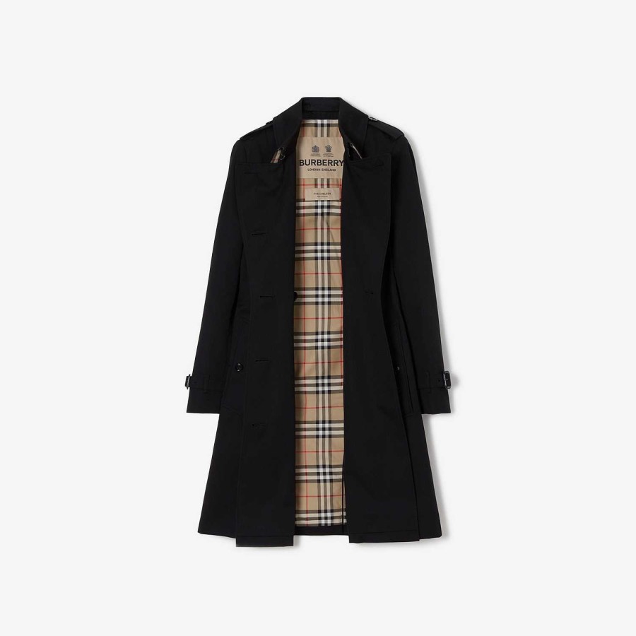 Kvinnor Burberry Kappor & jackor|Trenchcoats | Mellanlång Chelsea Heritage Trench Coat Svart