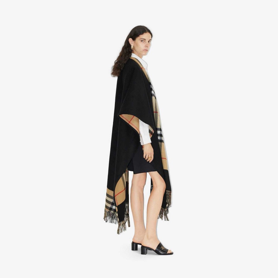 Kvinnor Burberry Kapor|Kaffor och jackor | Check Wool Cashmere Cape Svart