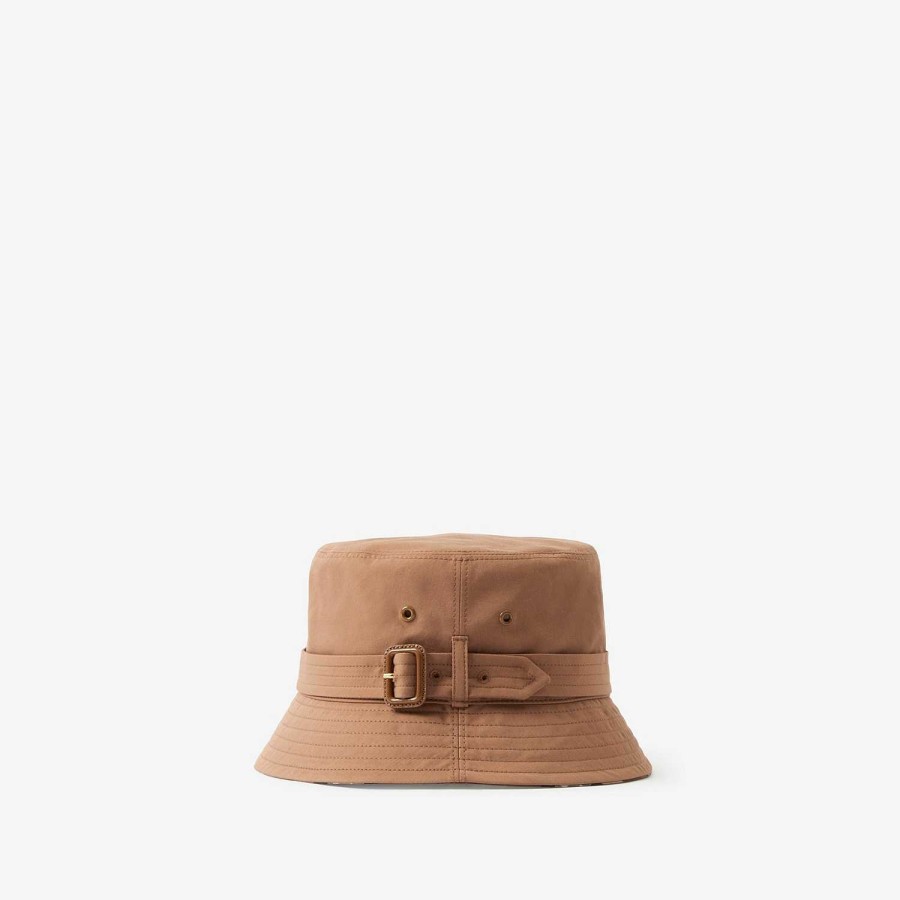 Män|Kvinnor Burberry Mössor & handskar | Bomull Gabardine Bucket Hat med bälte Varm valnötsbrun