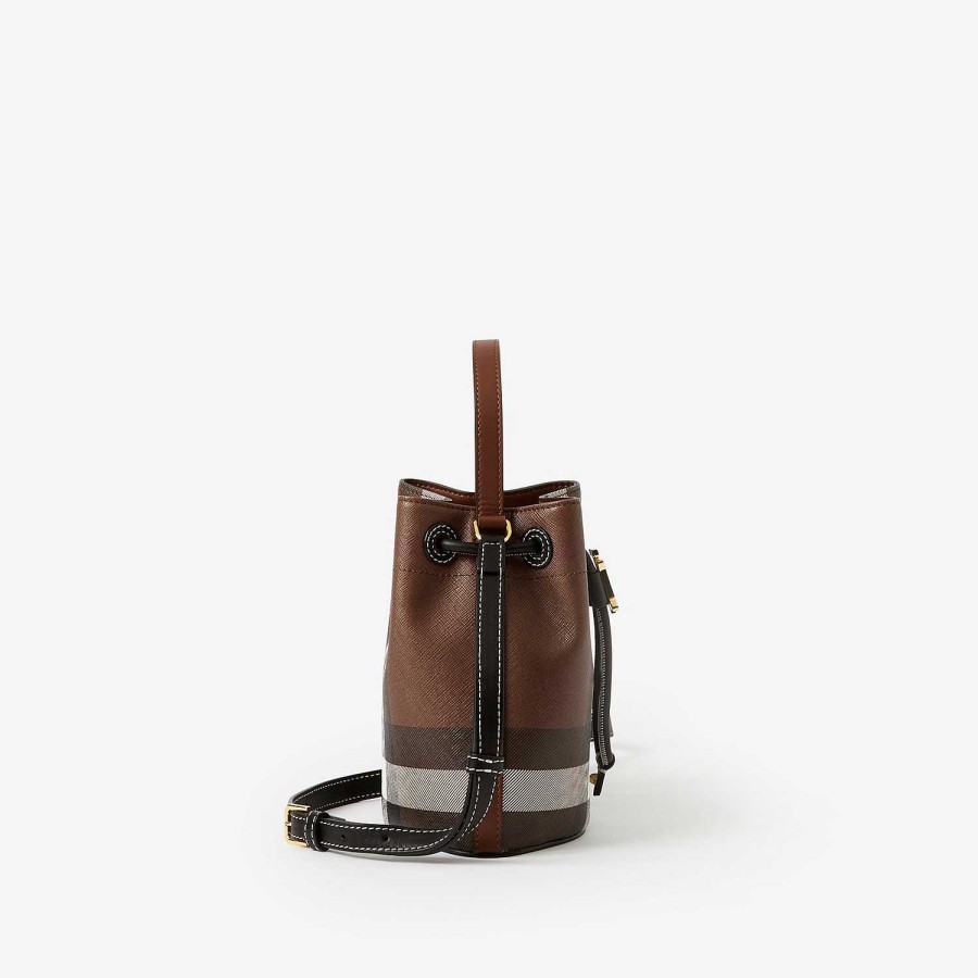 Kvinnor Burberry Mini|Check|Crossbody | Mini Tb Bucket Bag Mörk björkbrun