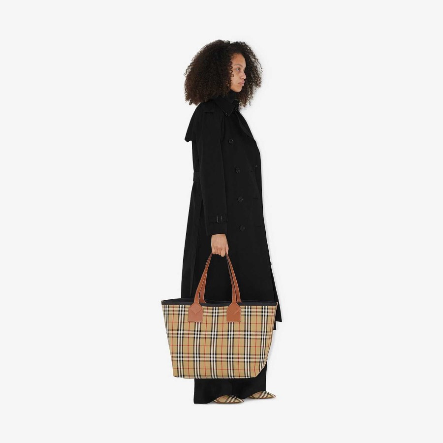 Kvinnor Burberry Personliga presenter|Check|Tote|Axlar | Stor London-väska Briar Brun/Svart