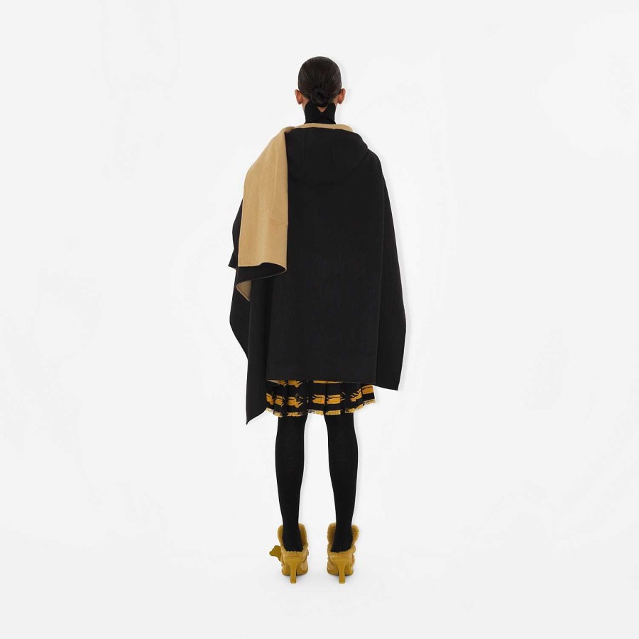 Kvinnor Burberry Capes | Ekd Cashmere Hooded Cape Svart/Arkiv Beige