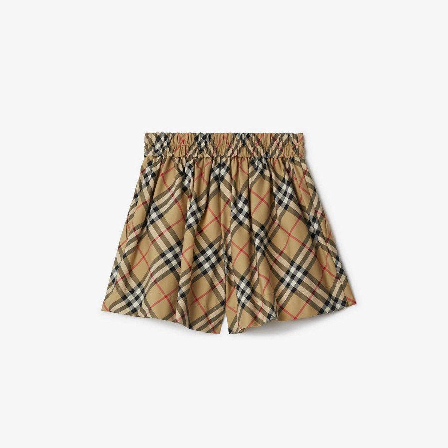 Barn Burberry Badkläder|Kjolar och byxor | Rutiga shorts i stretchig bomull Arkiv Beige