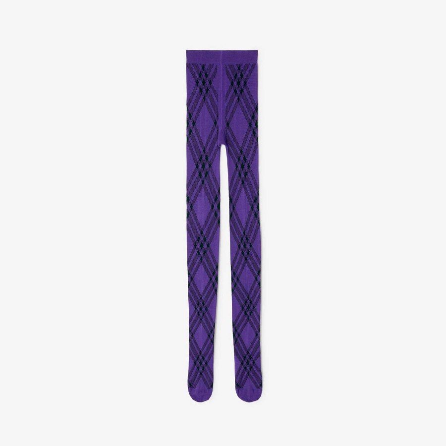 Kvinnor Burberry Strumpor & Tights | Kolla Stretch Wool Tights Royal/Vine