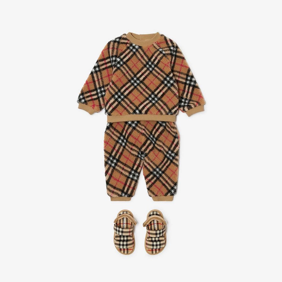 Barn Burberry Babypresenter|stickat och tröjor | Rutig fleecetröja Arkiv Beige