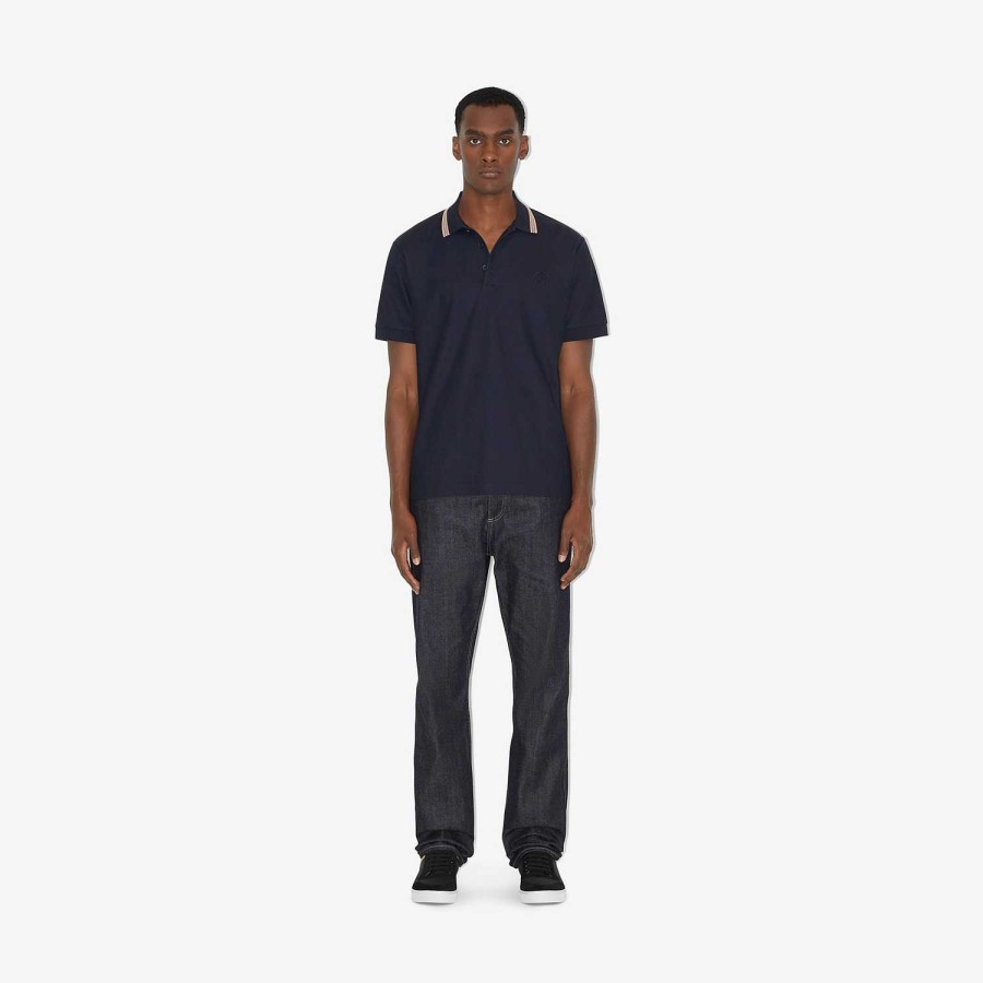 Män Burberry Polos & T-shirts | Icon Stripe Collar Polo Shirt Kolblå