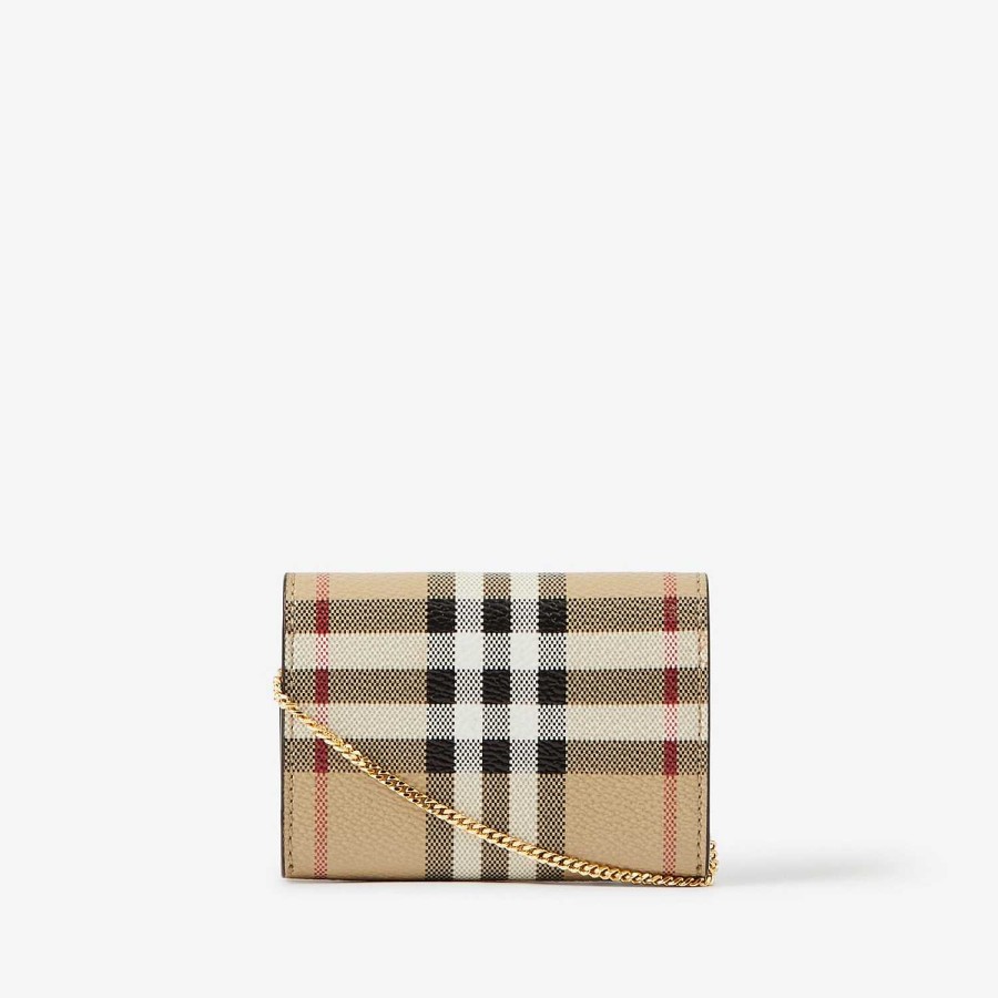 Kvinnor Burberry Plånböcker & kortfodral | Checkkortfodral med avtagbar kedjerem Arkiv Beige