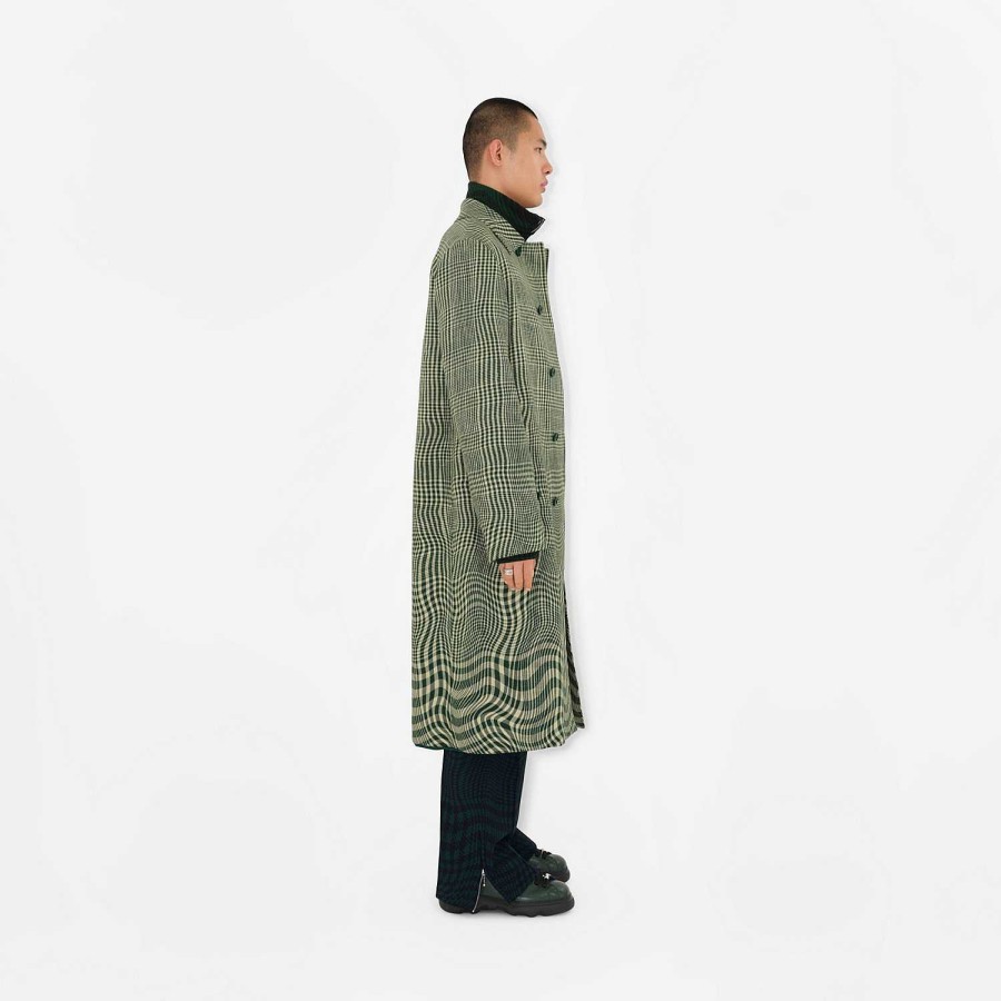 Män Burberry Kappor & jackor|Trenchcoats | Lång skev Houndstooth Silk Blend Car Coat Murgröna