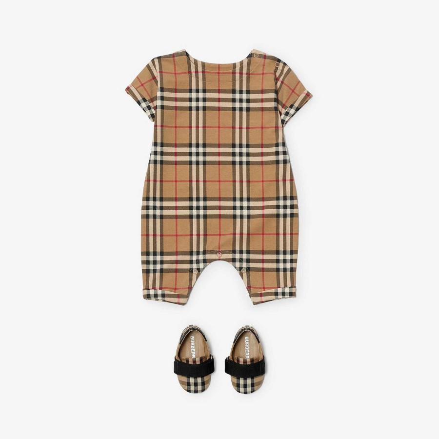 Barn Burberry Babypresenter|Växer och presentset | Playsuit i stretchig bomull Arkiv Beige