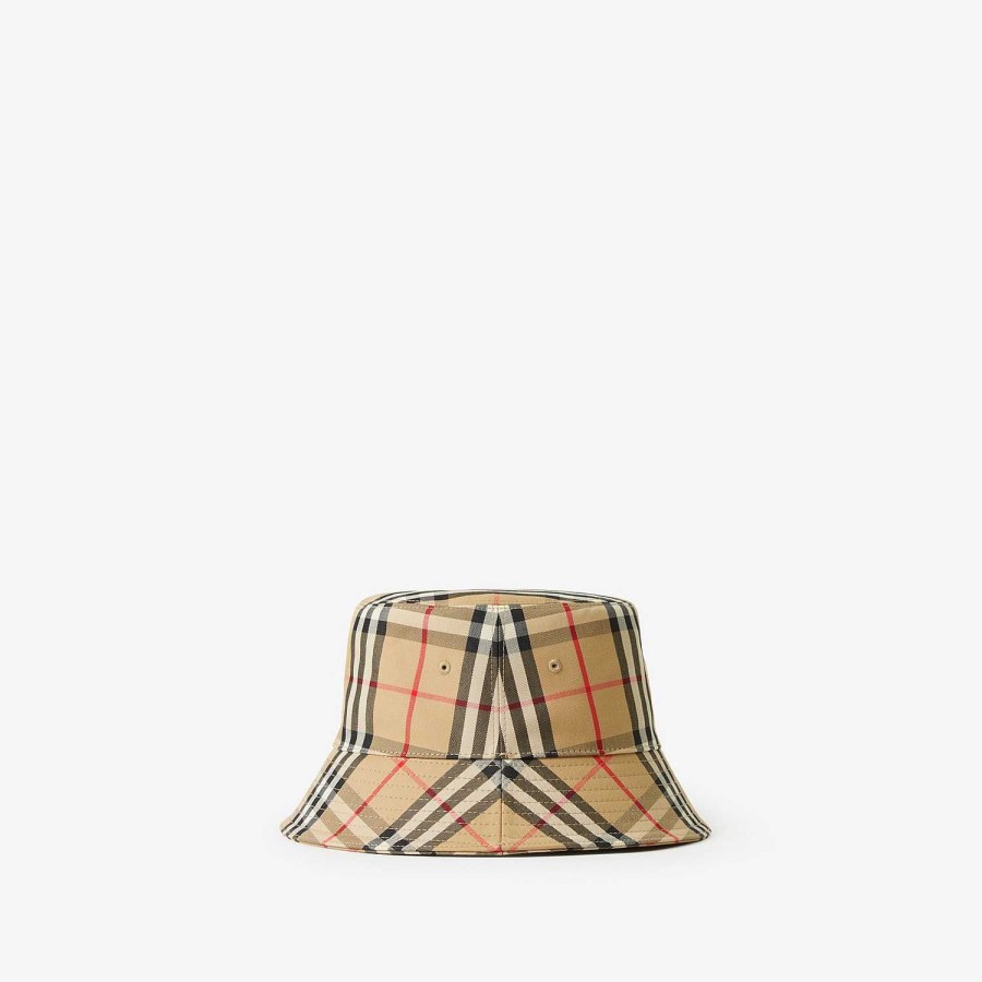 Män|Kvinnor Burberry Mössor & handskar | Vintage Check Technical Cotton Bucket Hat Arkiv Beige