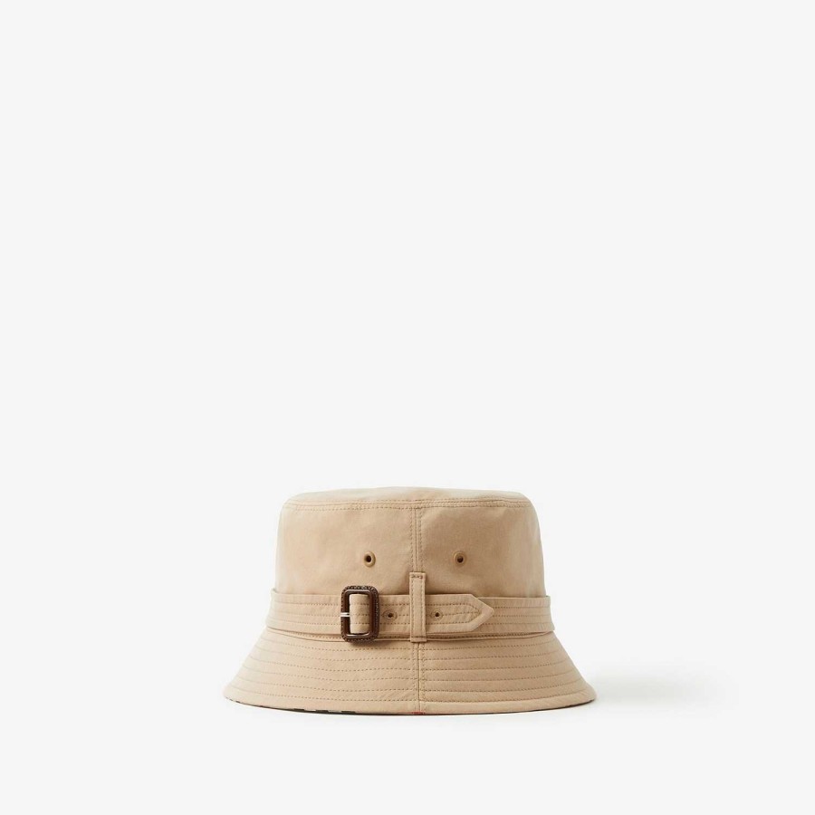 Män|Kvinnor Burberry Mössor & handskar | Bomull Gabardine Bucket Hat med bälte Honey Beige