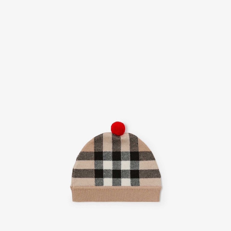 Barn Burberry Babypresenter|Växer och presentset | Check Wool Cashmere Beanie Arkiv Beige