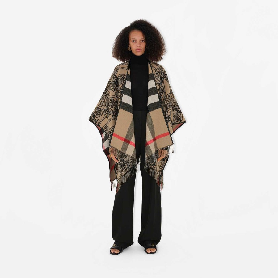 Kvinnor Burberry Kapor|Kaffor och jackor | Ekd Wool Cape Arkiv Beige