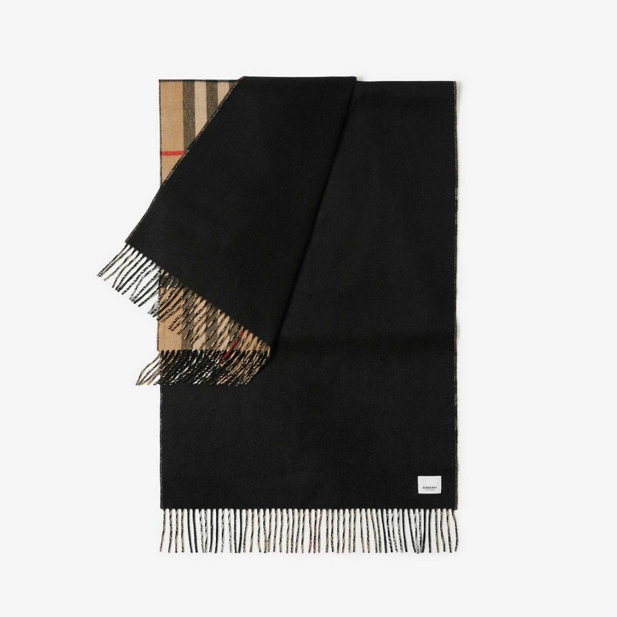 Män|Kvinnor Burberry Personliga presenter | Vändbar Check Cashmere Scarf Svart