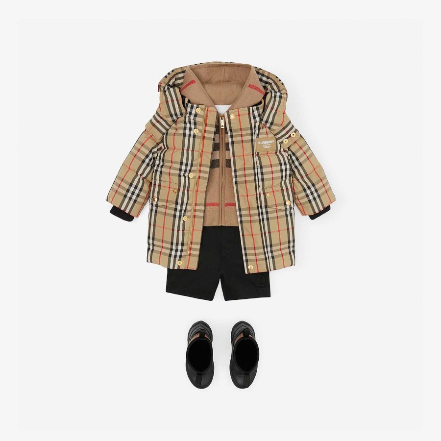 Barn Burberry Babypresenter|Kaffor och jackor | Horseferry Motiv Vintage Check Puffer Coat Arkiv Beige