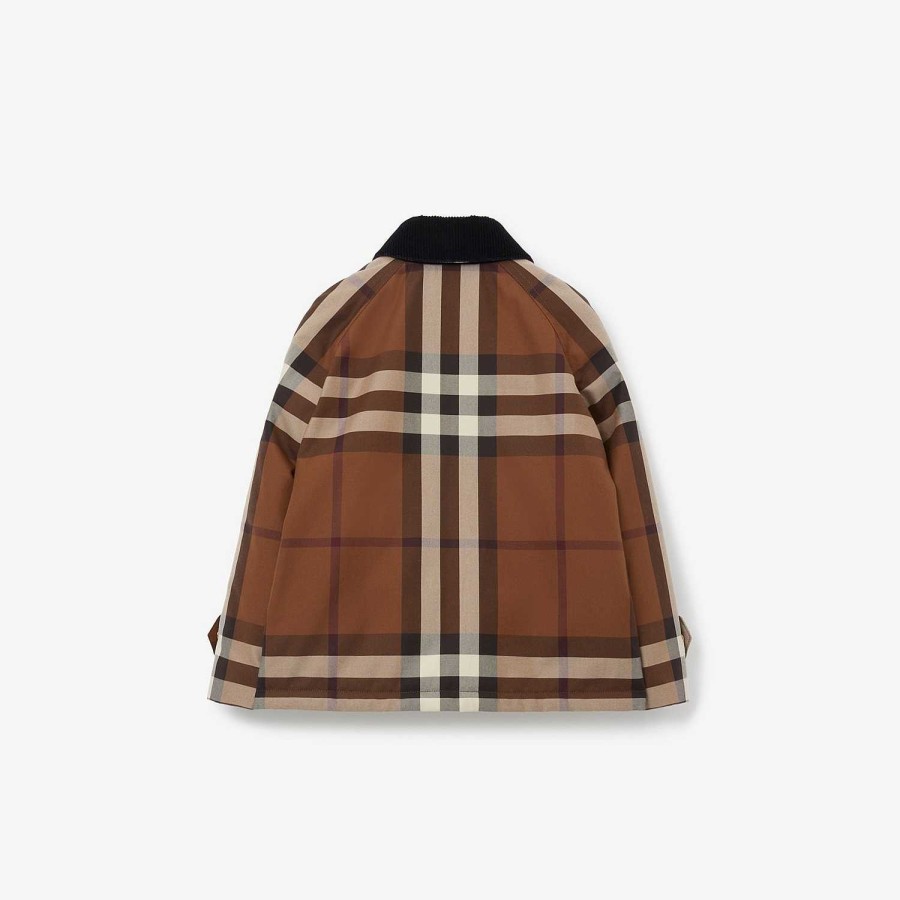 Barn Burberry Badkläder|Kaffor & Jackor | Check Gabardine Jacket Mörk björkbrun