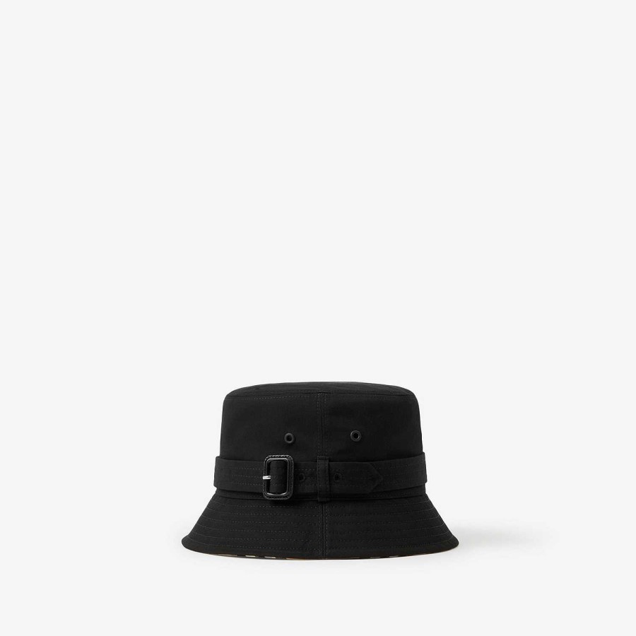 Män|Kvinnor Burberry Mössor & handskar | Bomull Gabardine Bucket Hat med bälte Svart