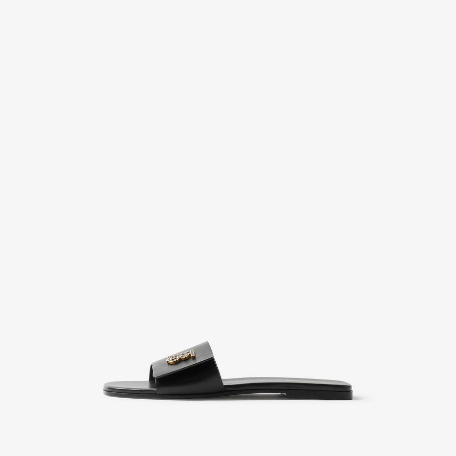 Kvinnor Burberry Sandaler | Monogram Motiv Läder Slides Svart