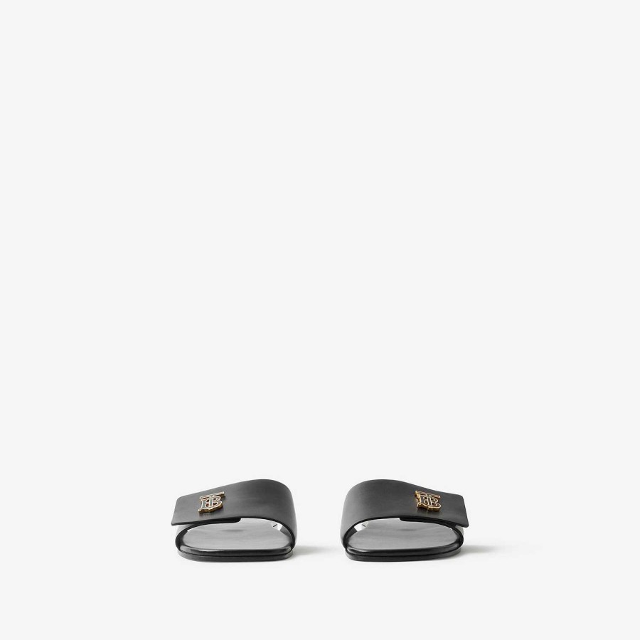 Kvinnor Burberry Sandaler | Monogram Motiv Läder Slides Svart