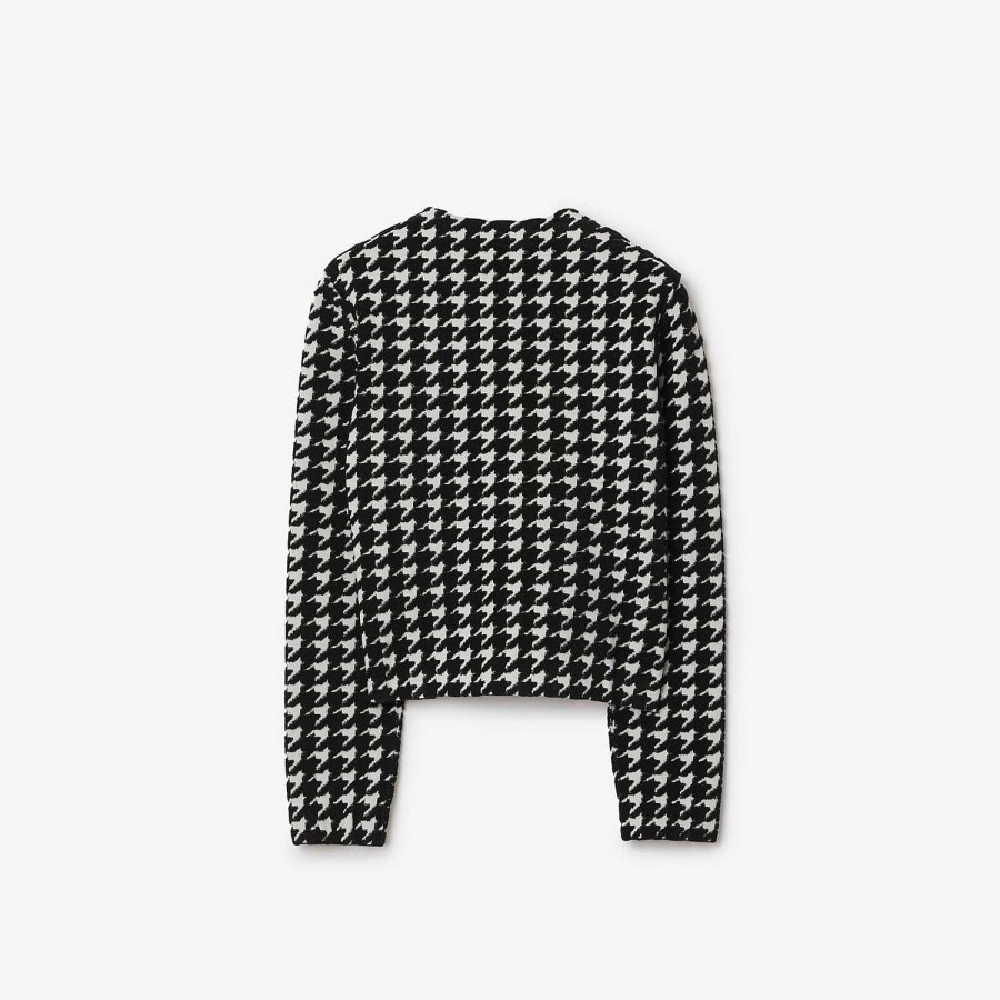 Kvinnor Burberry Stickat | Houndstooth Nylon Blend Cardigan Svart