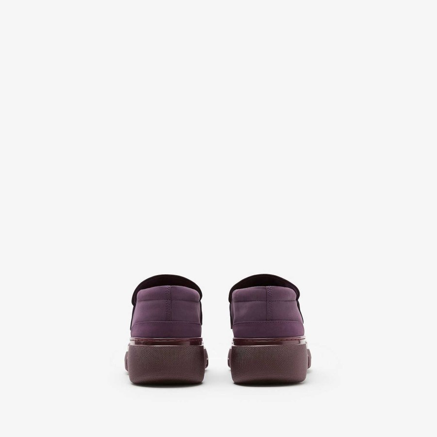 Kvinnor Burberry Loafers & Ballerinas | Nubuck Creeper Clamp Loafers Aubergine