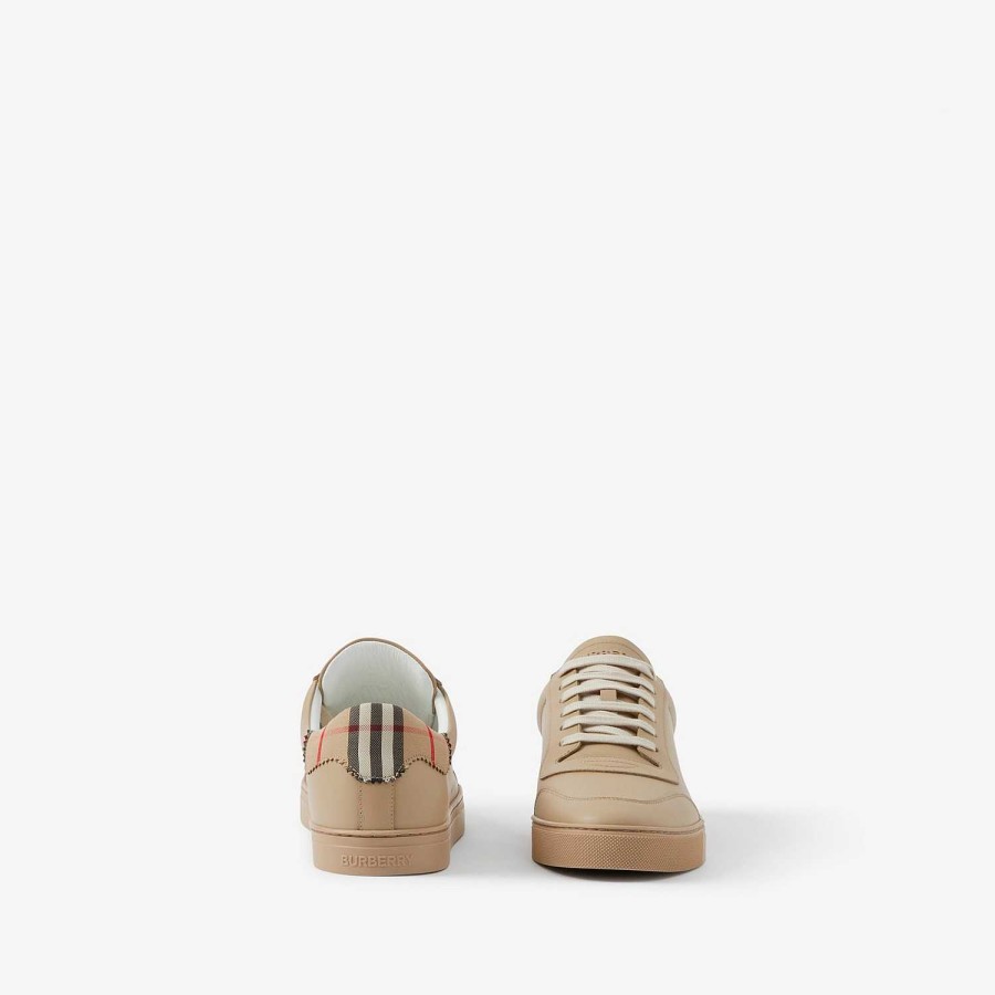 Män Burberry Sneakers | Sneakers i läder och rutig bomull Arkiv Beige