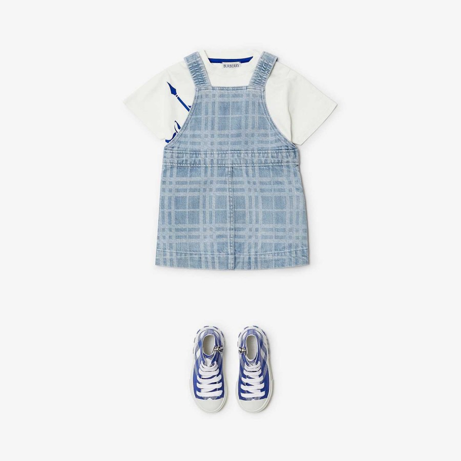 Barn Burberry Klänningar | Check Denim Pinafore Dress Ljusblå