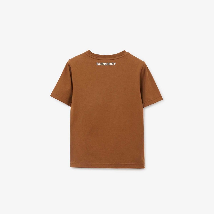 Barn Burberry Badkläder|Polos & T-shirts | T-shirt i bomull med rutig panel Mörk björkbrun