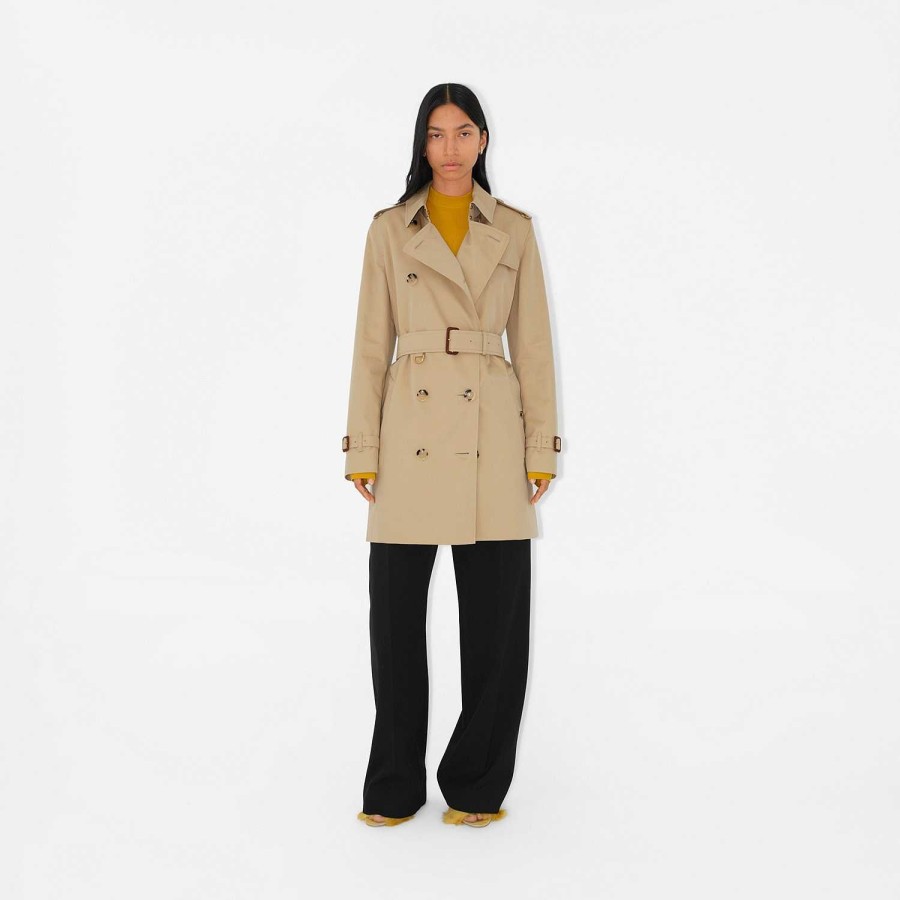 Kvinnor Burberry Kappor & jackor|Trenchcoats | Kort Kensington Heritage Trench Coat Honung